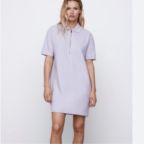2/25 Zara Shirt Dress Purple Color Zip Large - Picture 1 of 5